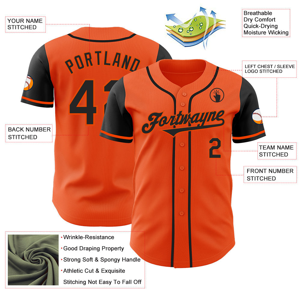Custom Orange Black Authentic Two Tone Baseball Jersey baseball jersey product view 3