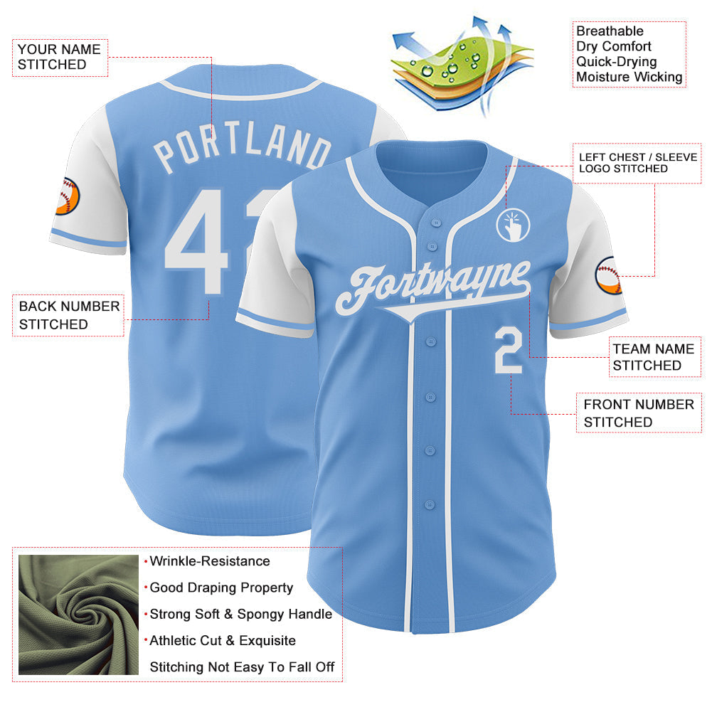 Custom Light Blue White Authentic Two Tone Baseball Jersey baseball jersey product view 3
