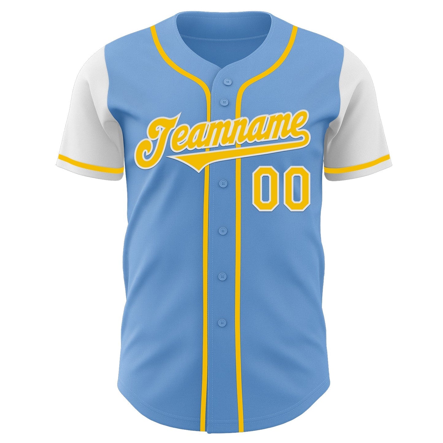 Custom Light Blue Yellow-White Authentic Two Tone Baseball Jersey baseball jersey product view 2