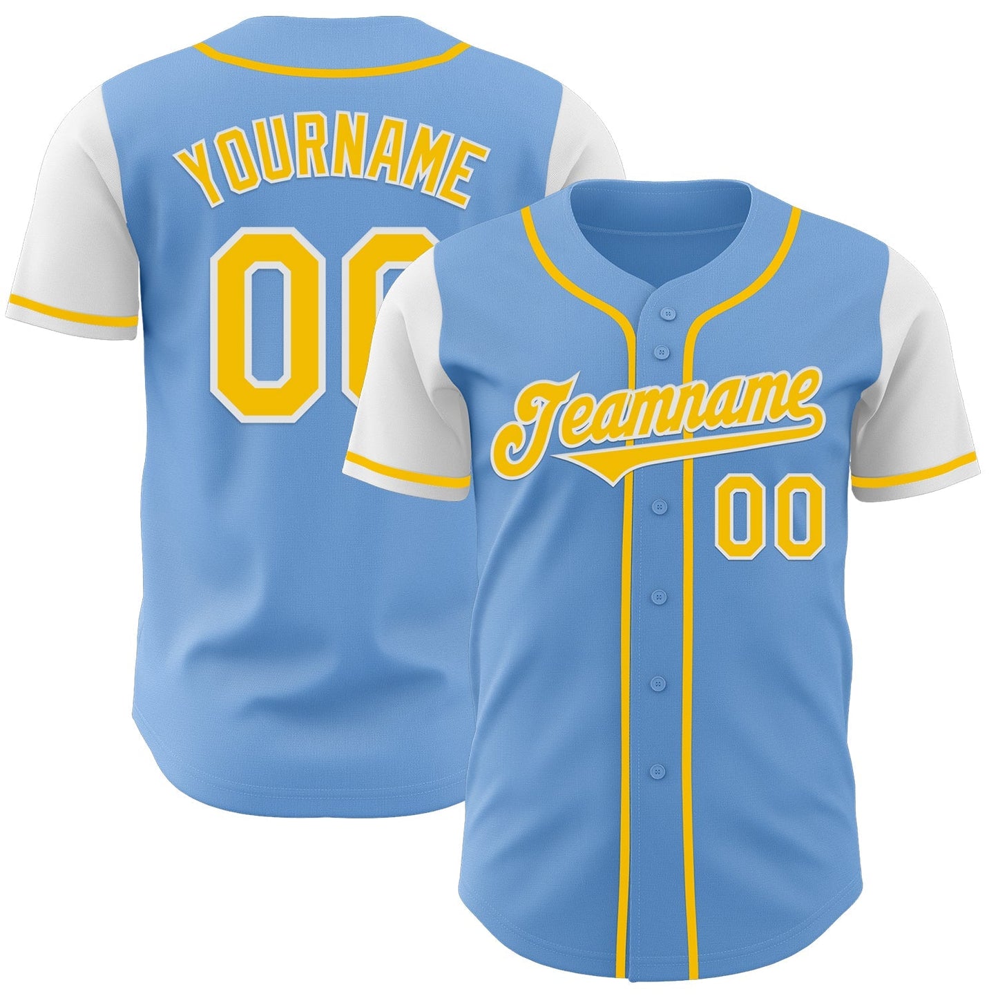 Custom Light Blue Yellow-White Authentic Two Tone Baseball Jersey baseball jersey product view 1