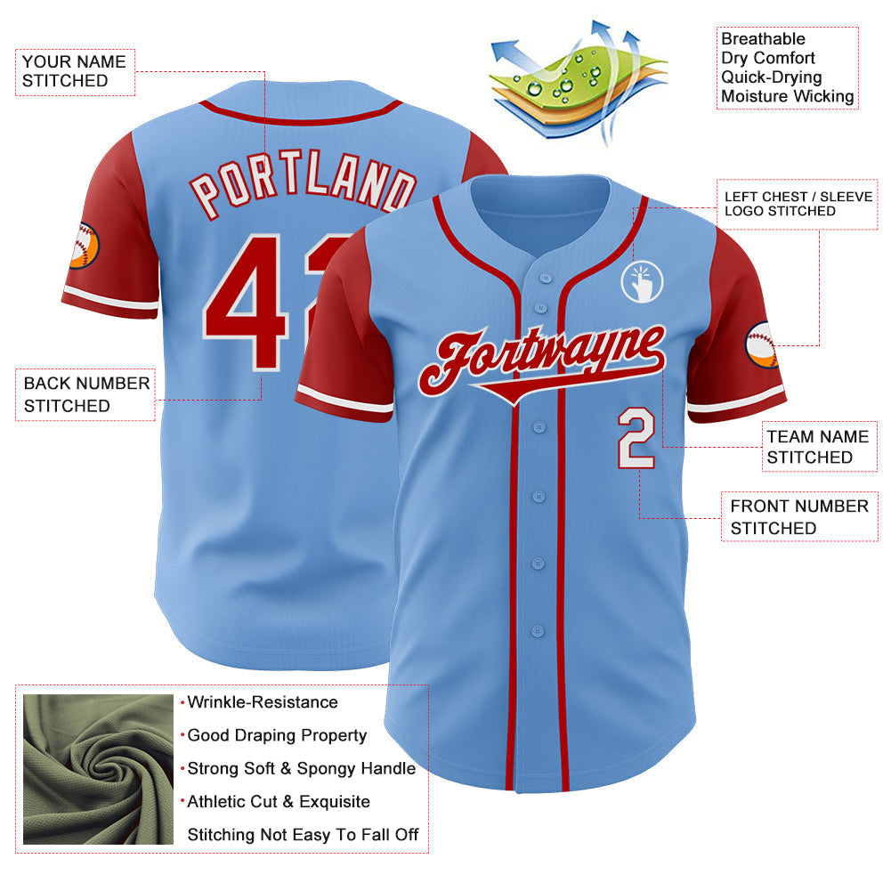 Custom Light Blue Red-White Authentic Two Tone Baseball Jersey baseball jersey product view 3