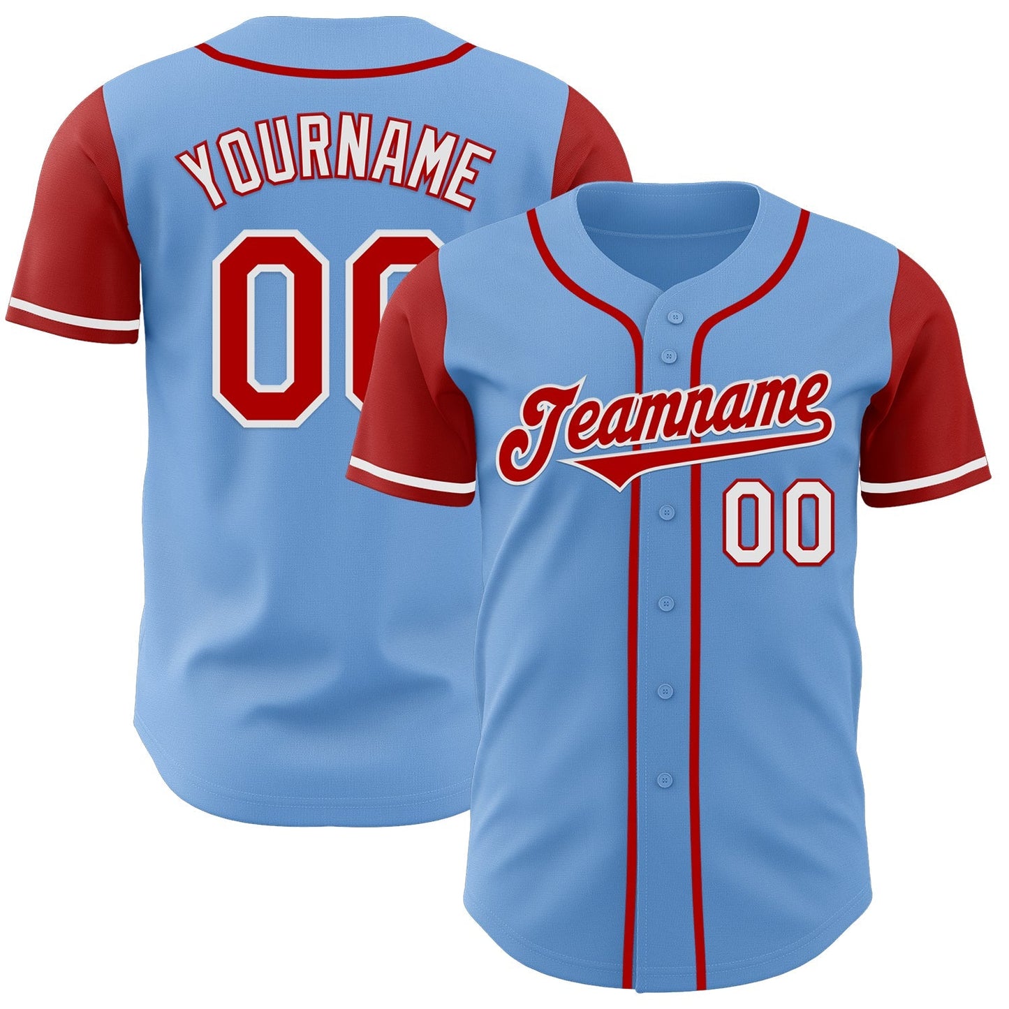 Custom Light Blue Red-White Authentic Two Tone Baseball Jersey baseball jersey product view 1