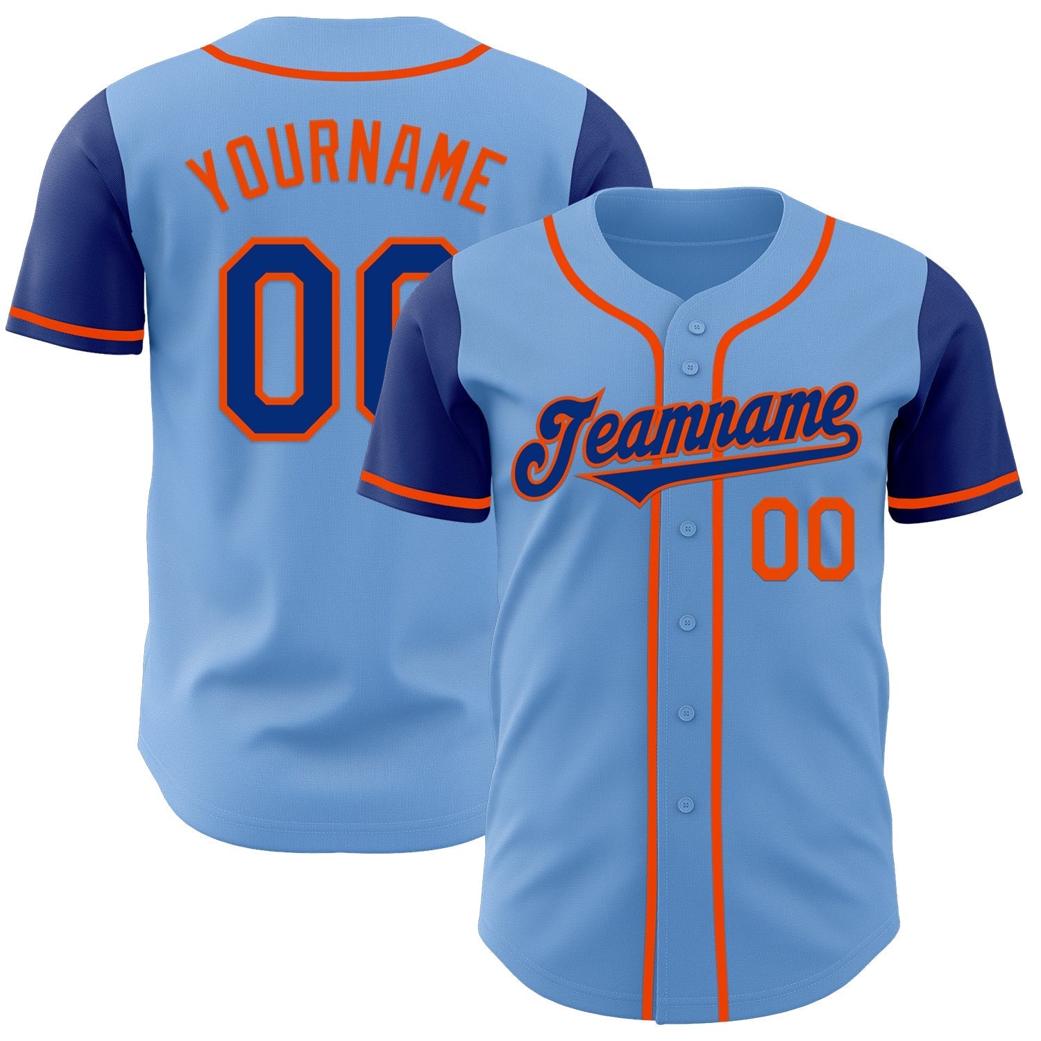 Custom Light Blue Royal-Orange Authentic Two Tone Baseball Jersey baseball jersey product view 1