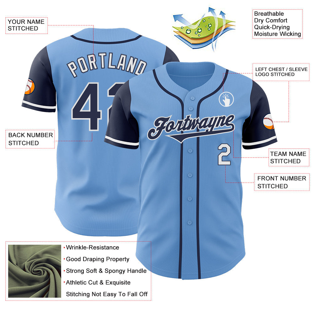 Custom Light Blue Navy-White Authentic Two Tone Baseball Jersey baseball jersey product view 3