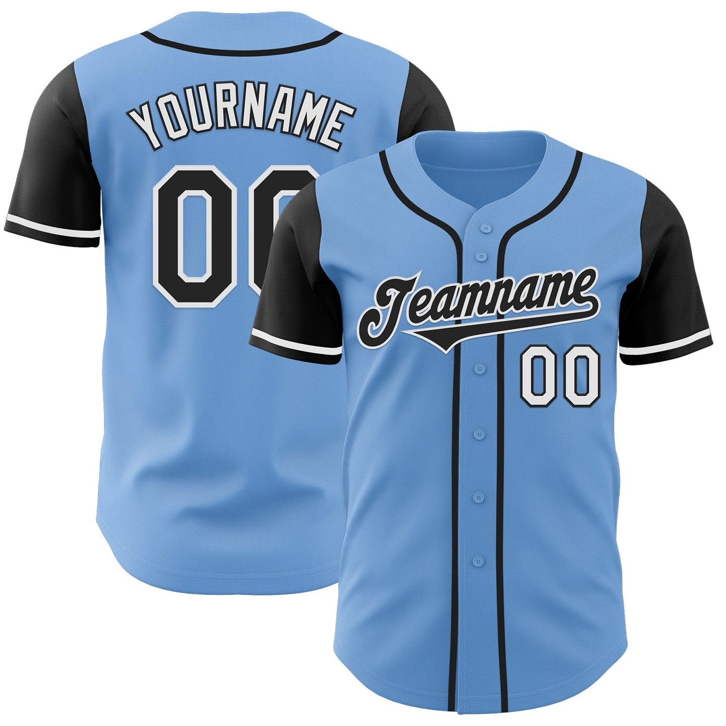 Custom Light Blue Black-White Authentic Two Tone Baseball Jersey baseball jersey product view 1