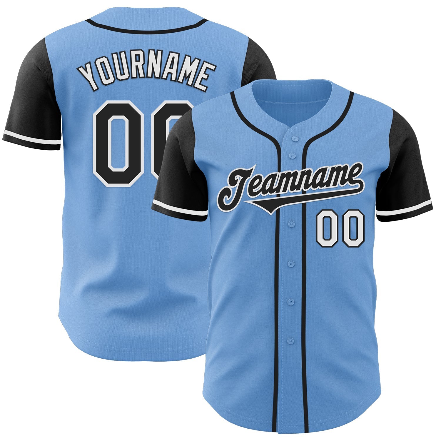 Custom Light Blue Black-White Authentic Two Tone Baseball Jersey baseball jersey product view 1