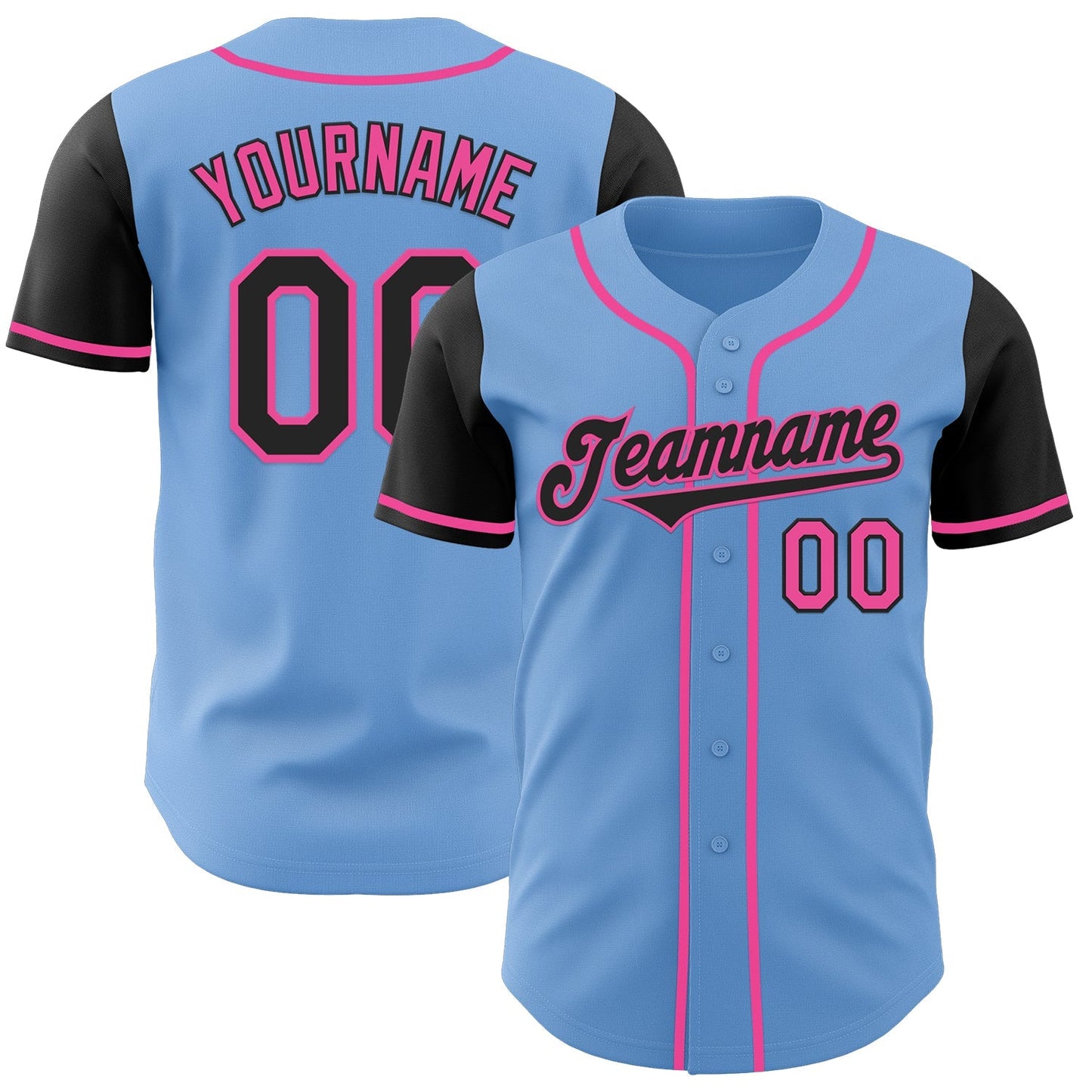 Custom Light Blue Black-Pink Authentic Two Tone Baseball Jersey baseball jersey product view 1