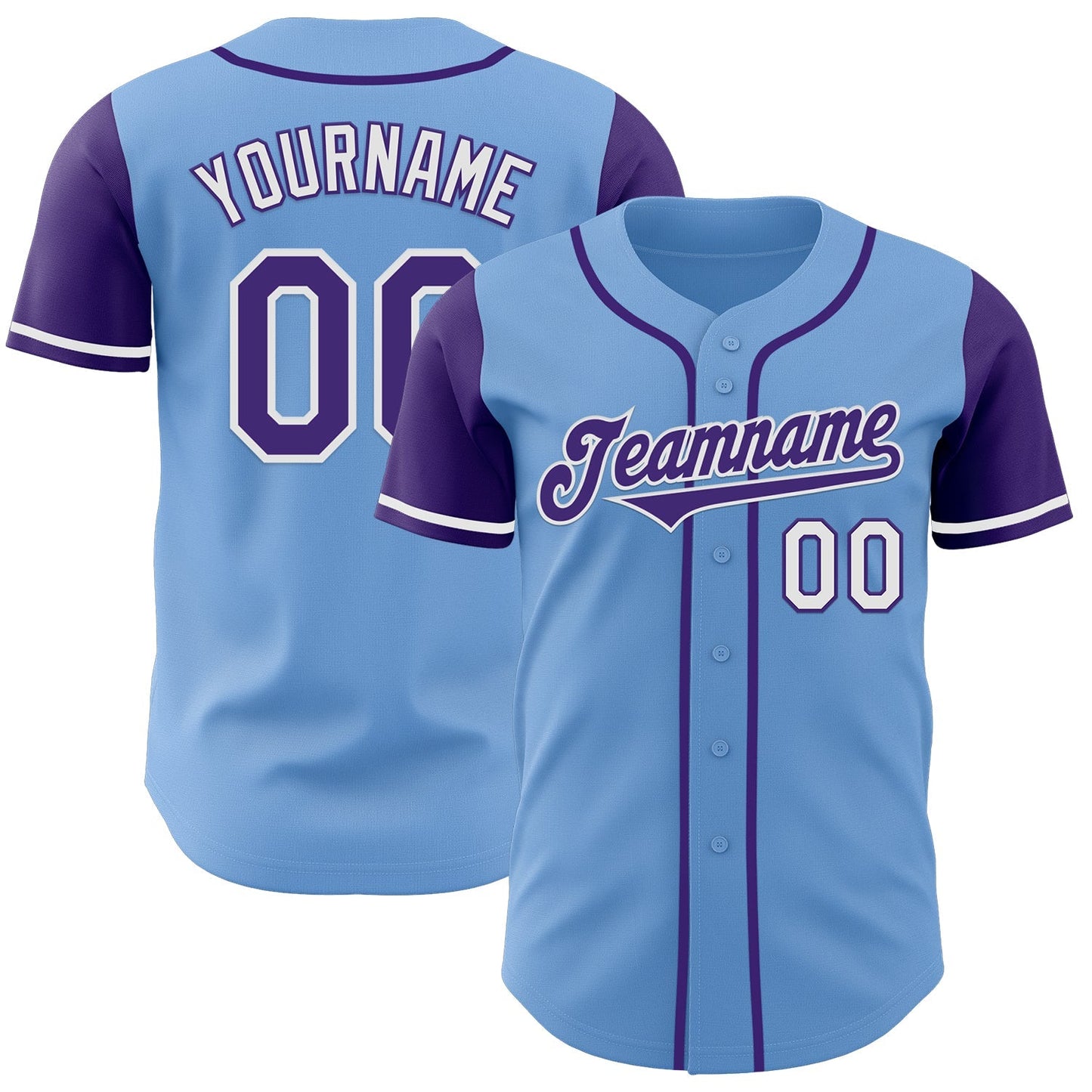 Custom Light Blue Purple-White Authentic Two Tone Baseball Jersey baseball jersey product view 1