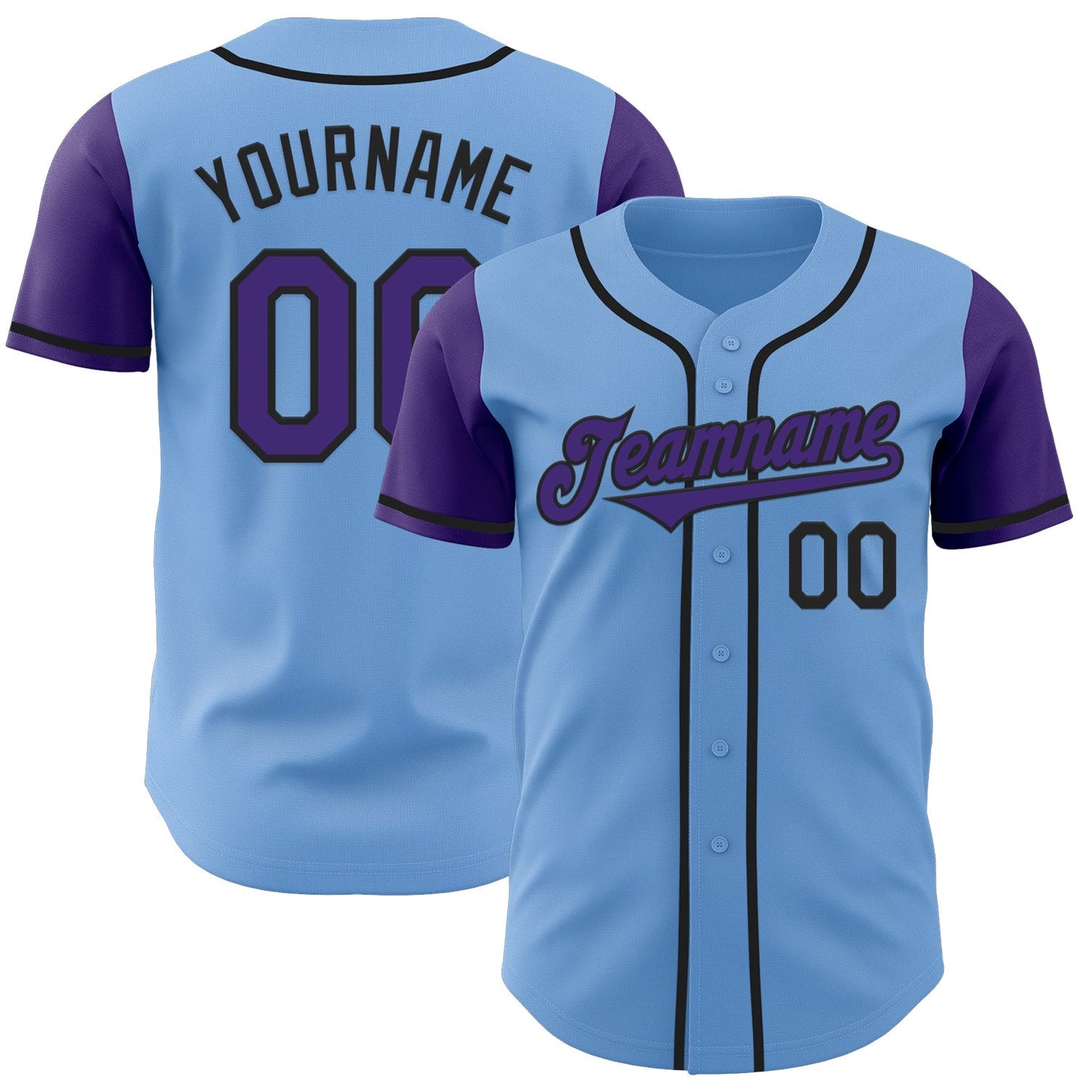 Custom Light Blue Purple-Black Authentic Two Tone Baseball Jersey baseball jersey product view 1