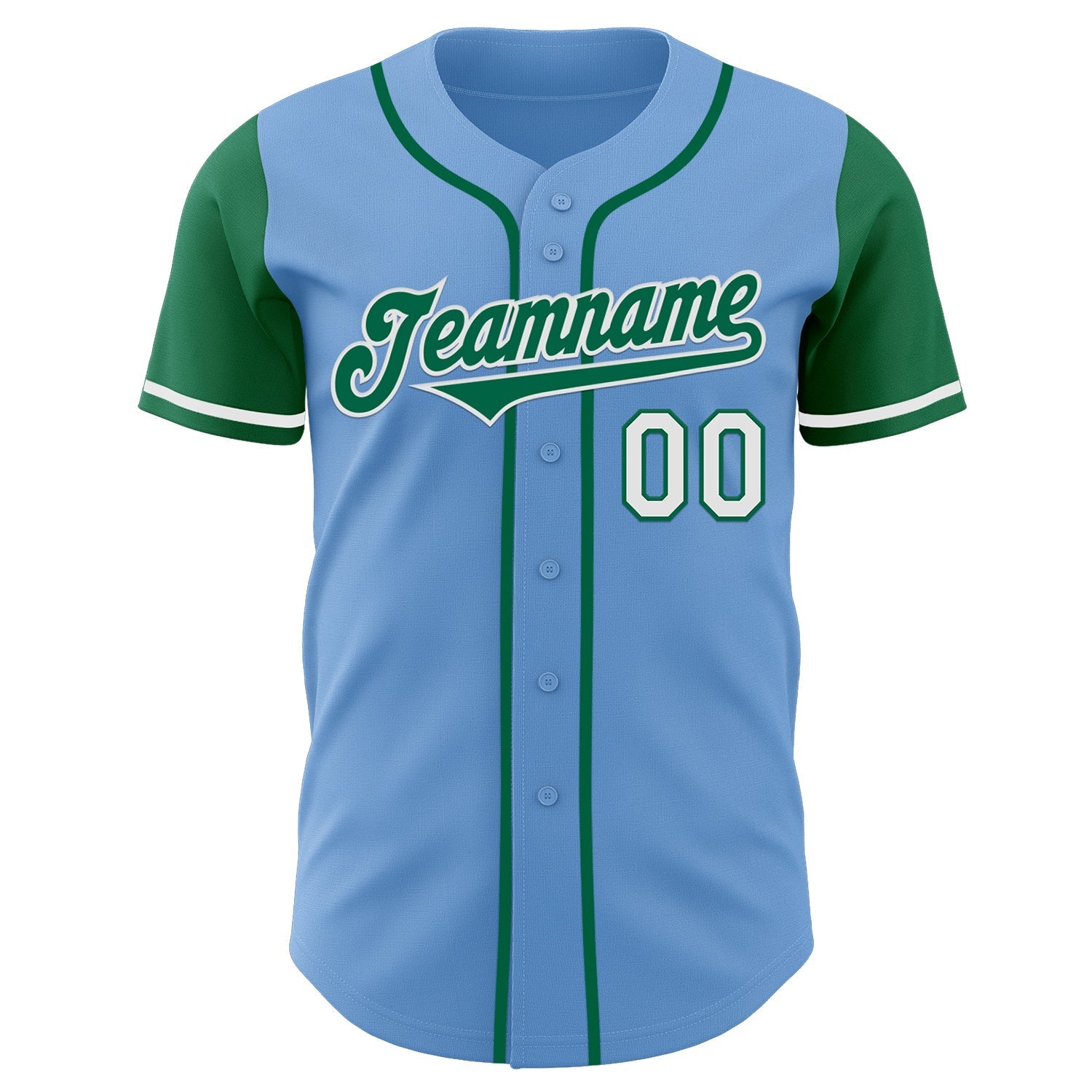 Custom Light Blue Kelly Green-White Authentic Two Tone Baseball Jersey baseball jersey product view 2