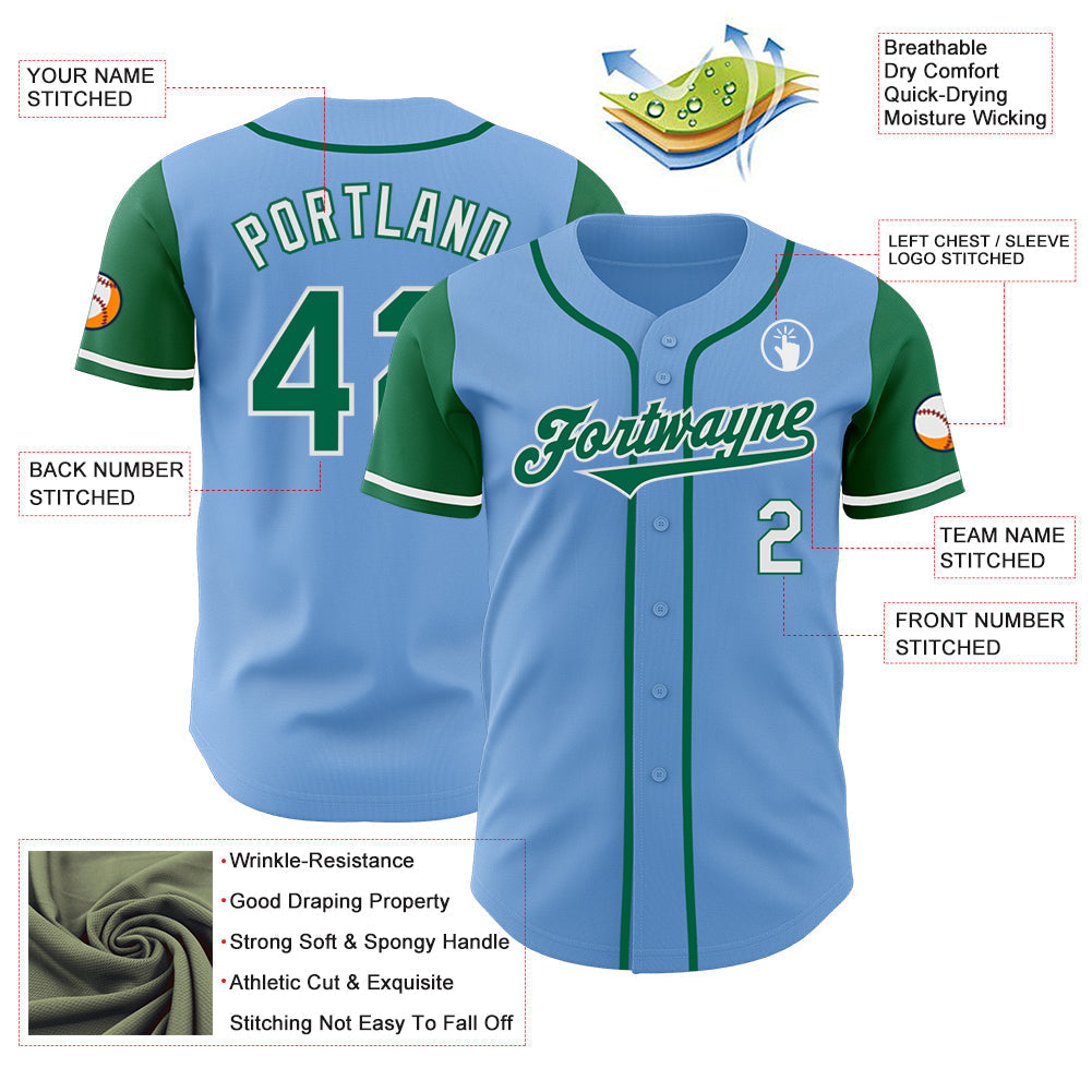 Custom Light Blue Kelly Green-White Authentic Two Tone Baseball Jersey baseball jersey product view 3