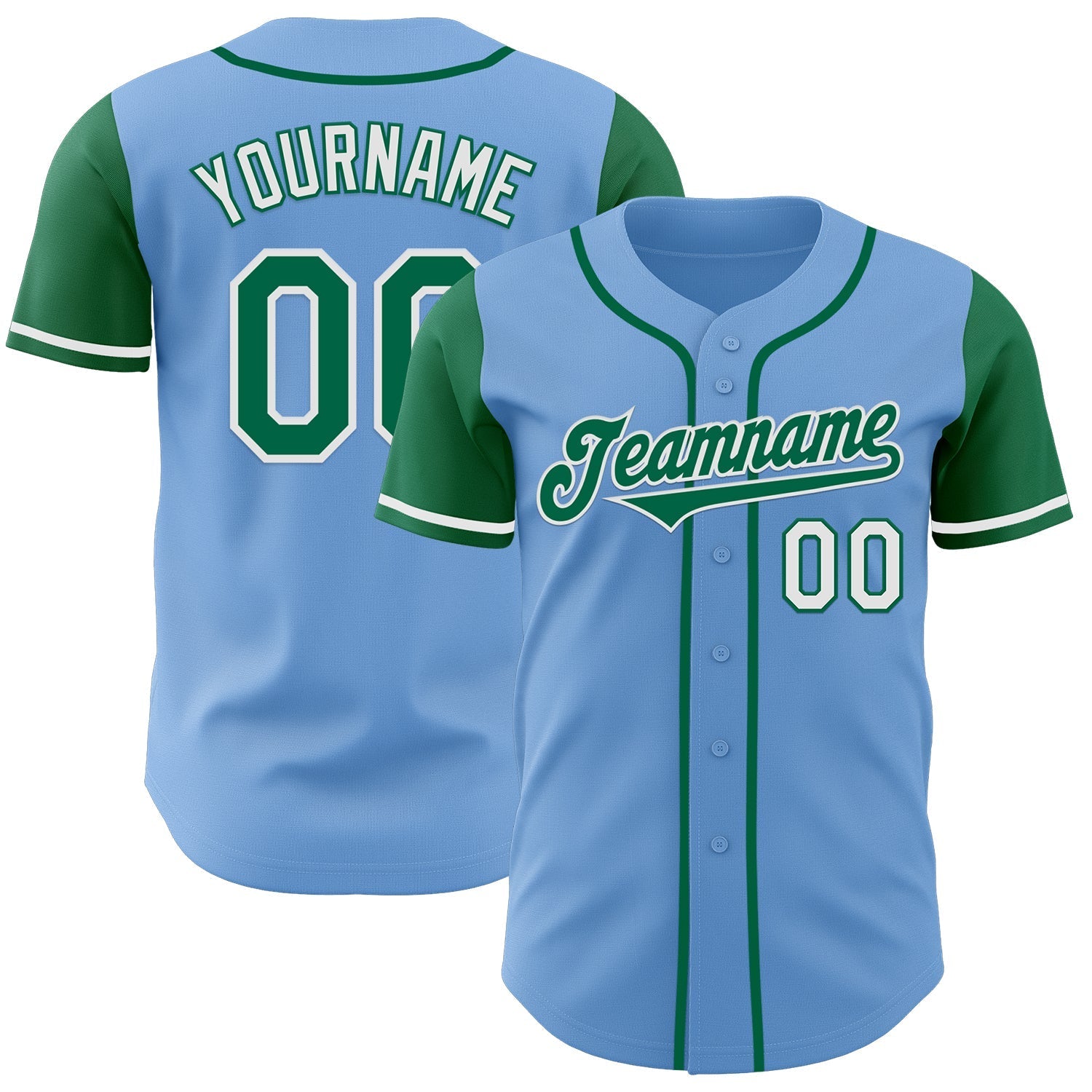 Custom Light Blue Kelly Green-White Authentic Two Tone Baseball Jersey baseball jersey product view 1