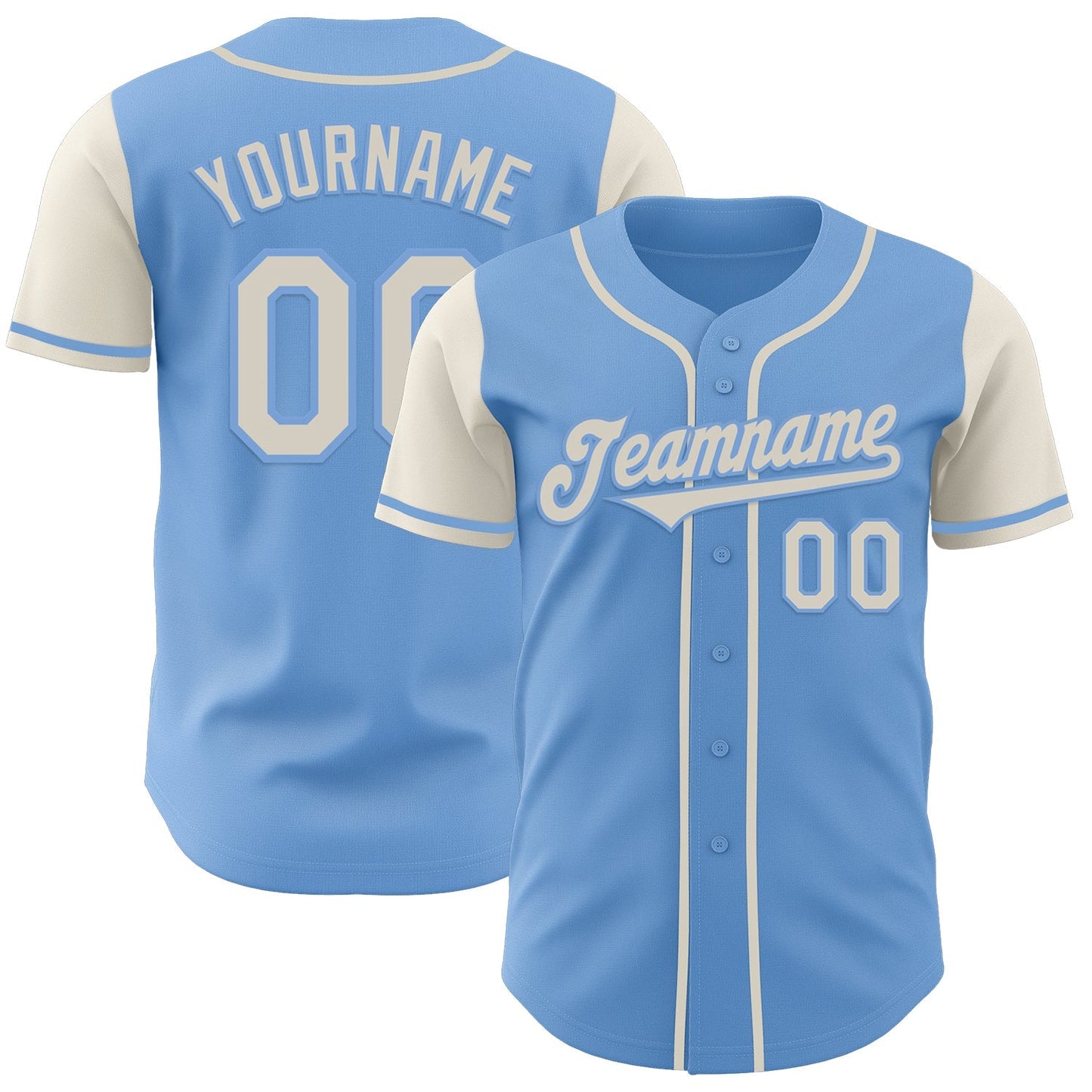 Custom Light Blue Cream Authentic Two Tone Baseball Jersey baseball jersey product view 1