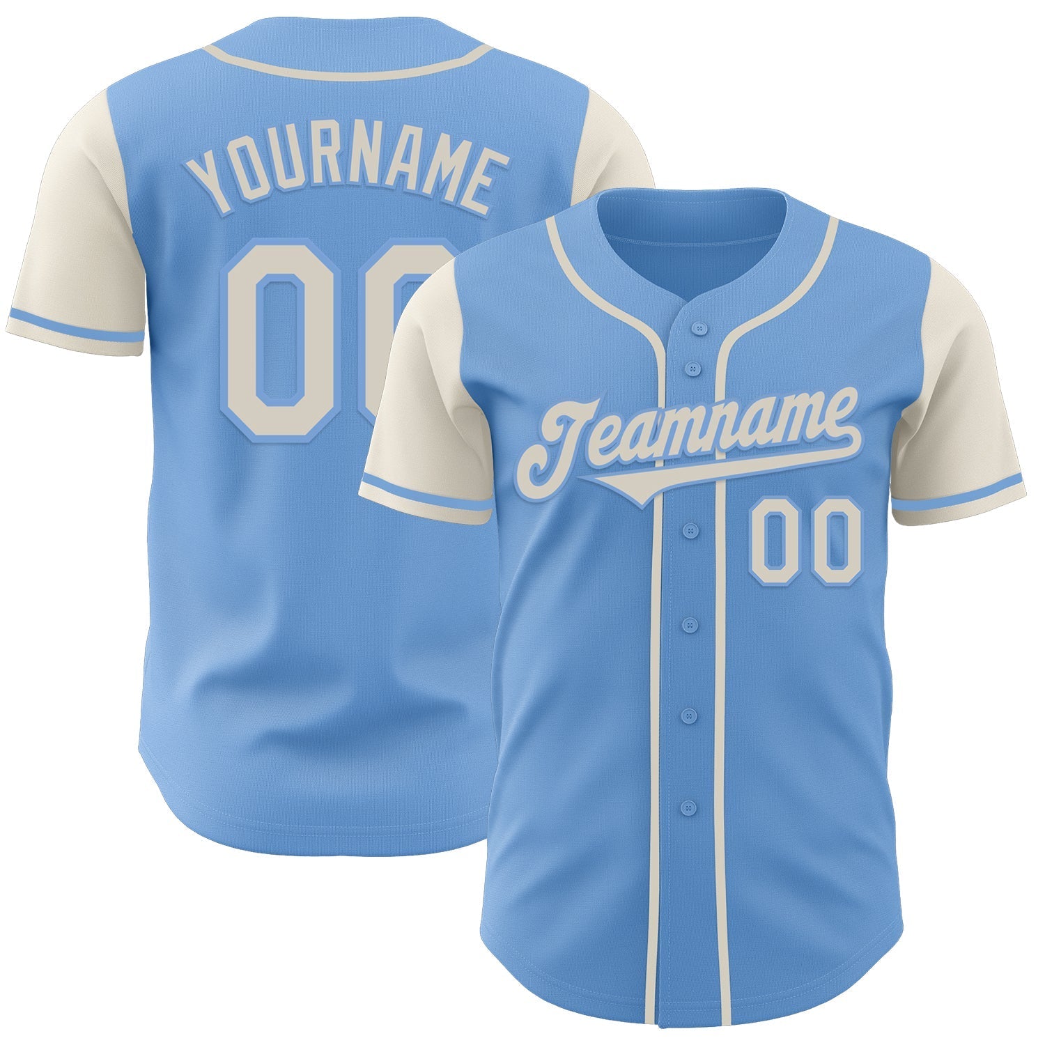 Custom Light Blue Cream Authentic Two Tone Baseball Jersey baseball jersey product view 1