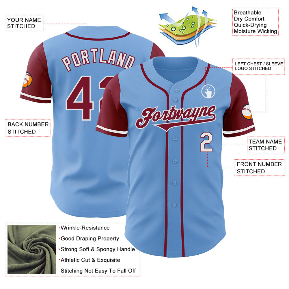 Custom Light Blue Crimson-White Authentic Two Tone Baseball Jersey baseball jersey product view 3