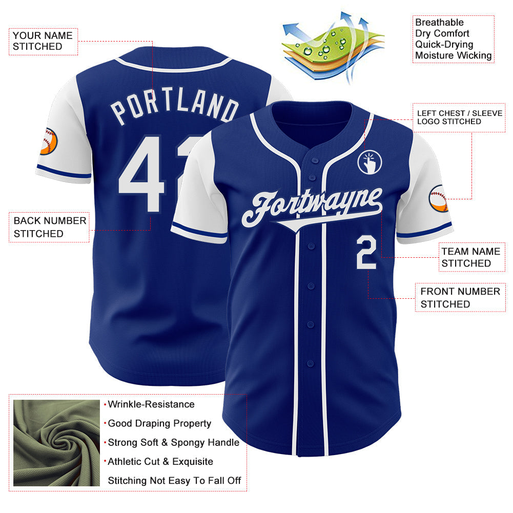 Custom Royal White Authentic Two Tone Baseball Jersey baseball jersey product view 3