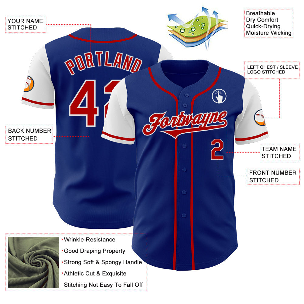 Custom Royal Red-White Authentic Two Tone Baseball Jersey baseball jersey product view 3