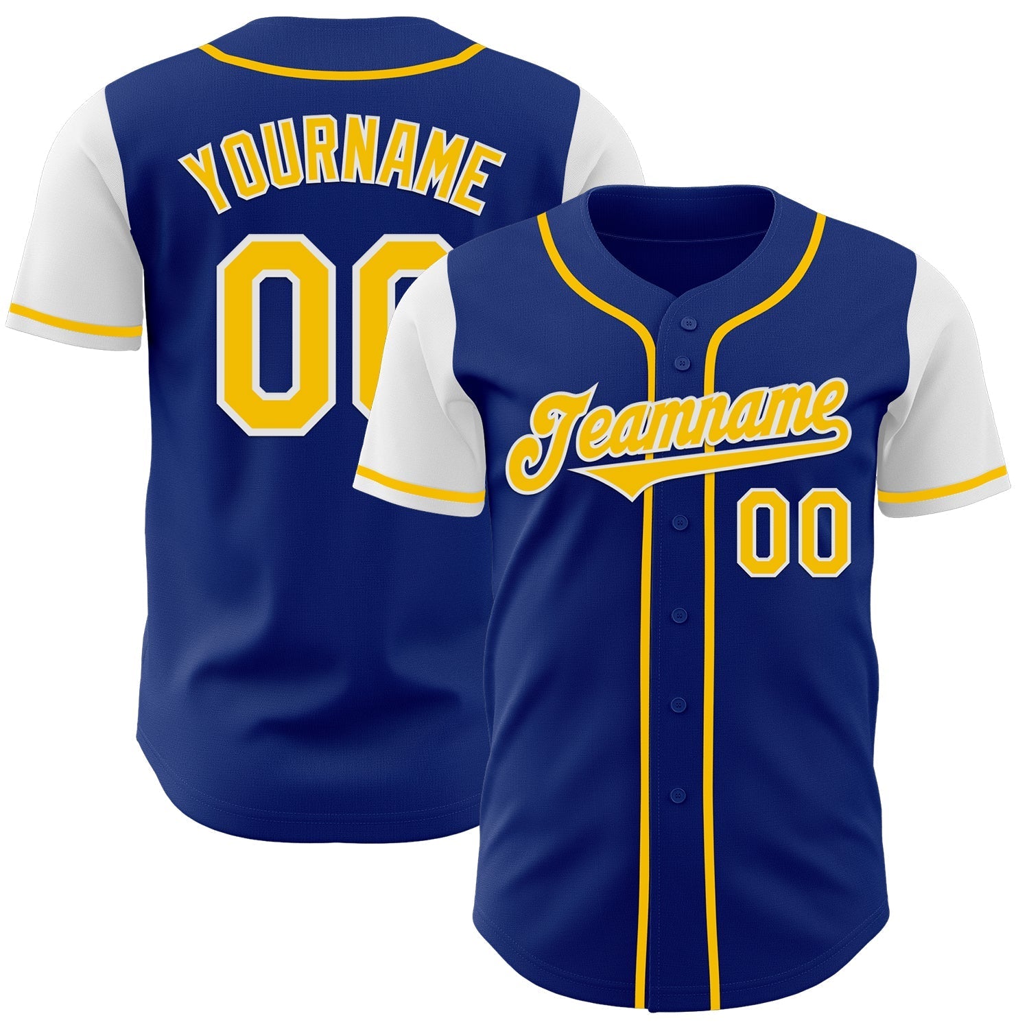 Custom Royal Yellow-White Authentic Two Tone Baseball Jersey baseball jersey product view 1