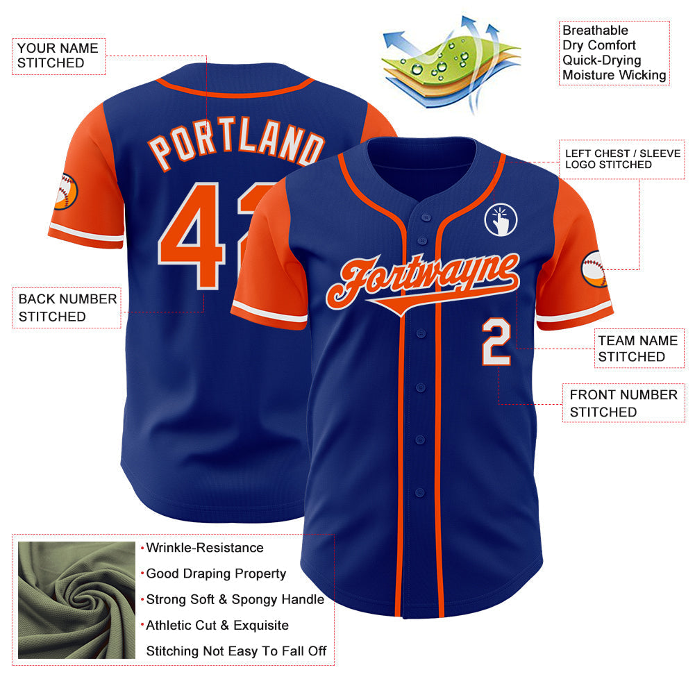 Custom Royal Orange-White Authentic Two Tone Baseball Jersey baseball jersey product view 3