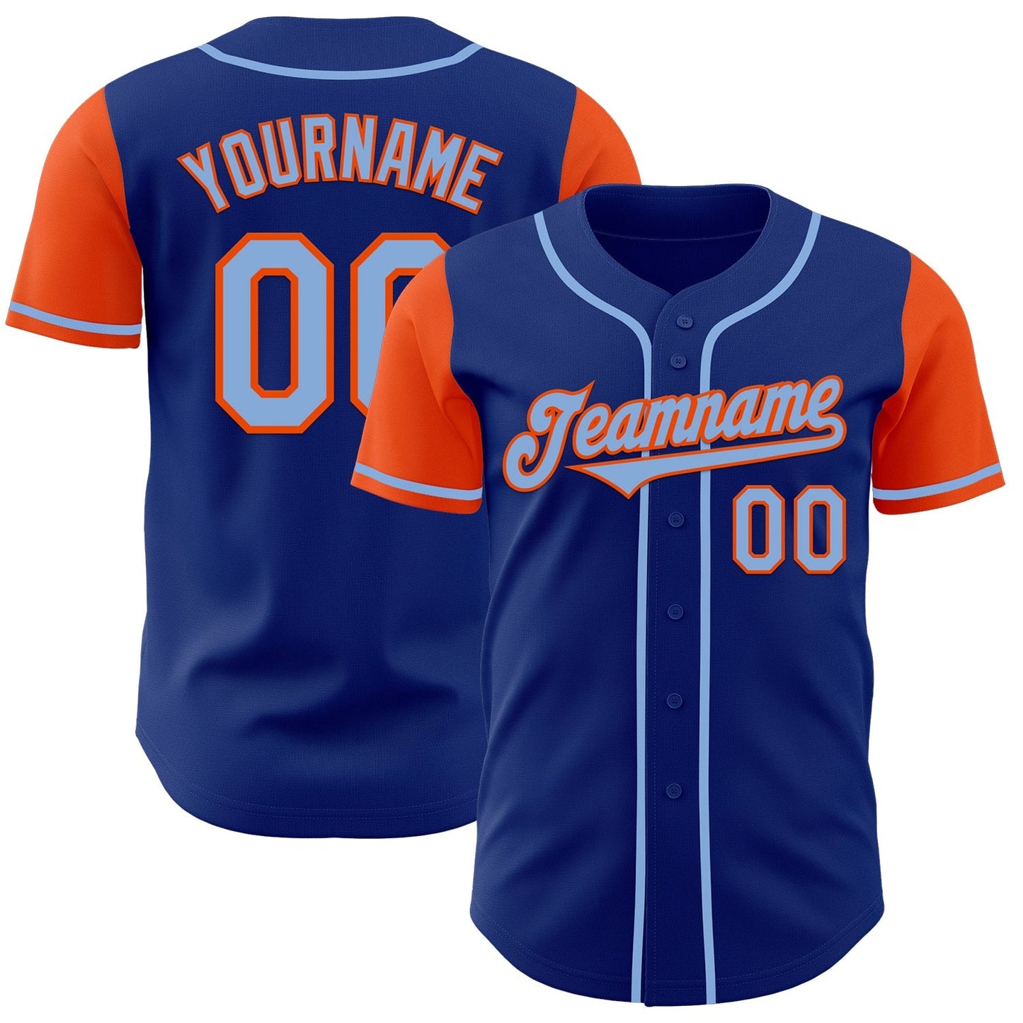 Custom Royal Light Blue-Orange Authentic Two Tone Baseball Jersey baseball jersey product view 1