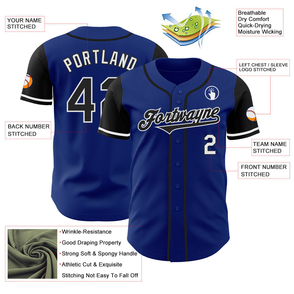Custom Royal Black-White Authentic Two Tone Baseball Jersey baseball jersey product view 3