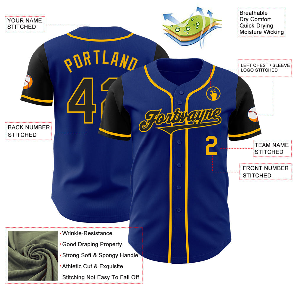 Custom Royal Black-Gold Authentic Two Tone Baseball Jersey baseball jersey product view 3