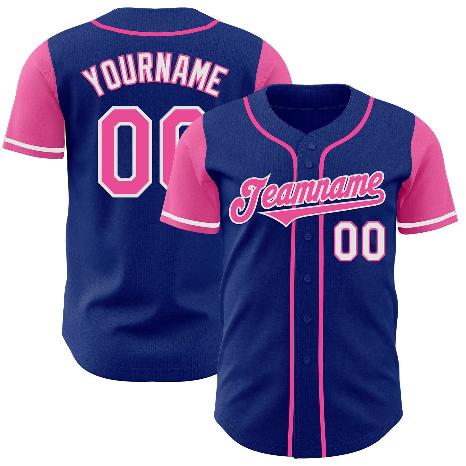 Custom Royal Pink-White Authentic Two Tone Baseball Jersey baseball jersey product view 1