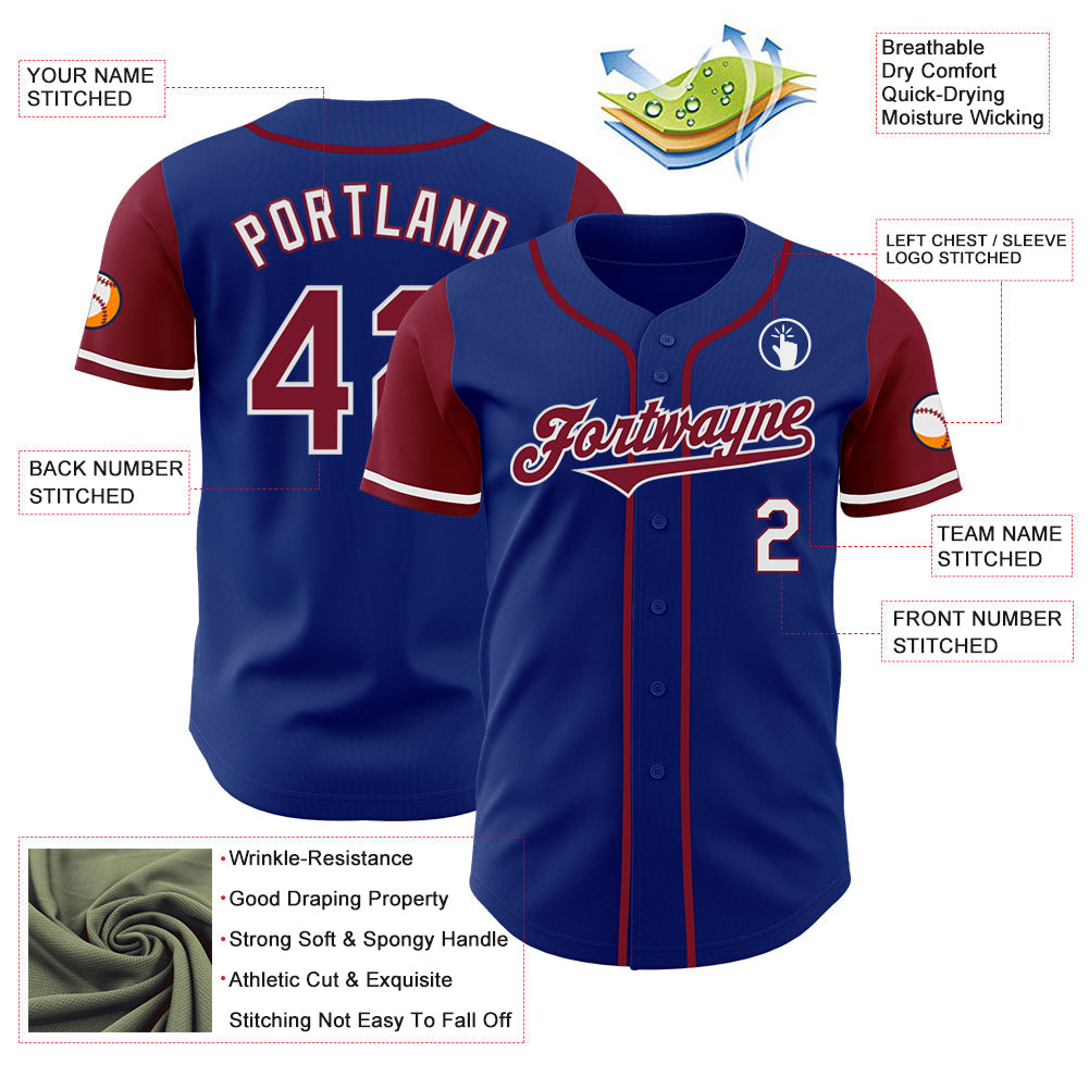 Custom Royal Crimson-White Authentic Two Tone Baseball Jersey baseball jersey product view 3