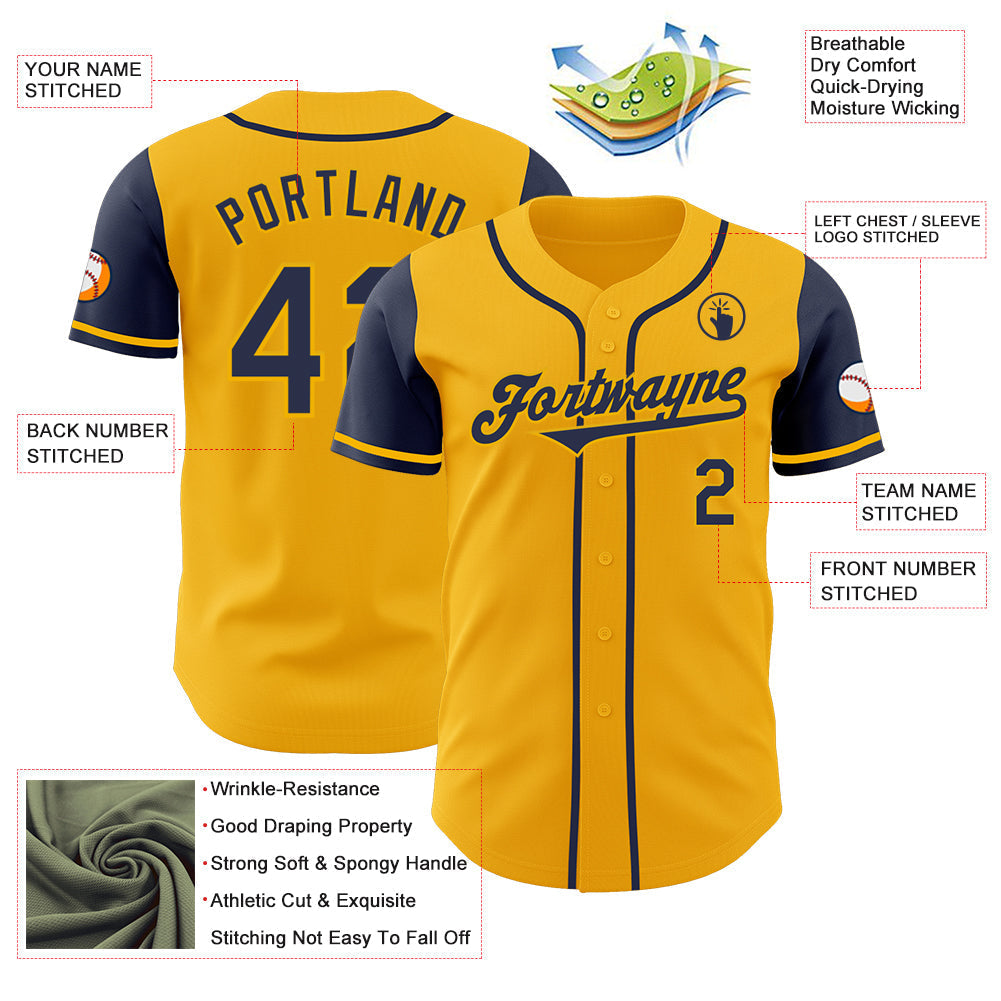 Custom Gold Navy Authentic Two Tone Baseball Jersey baseball jersey product view 3