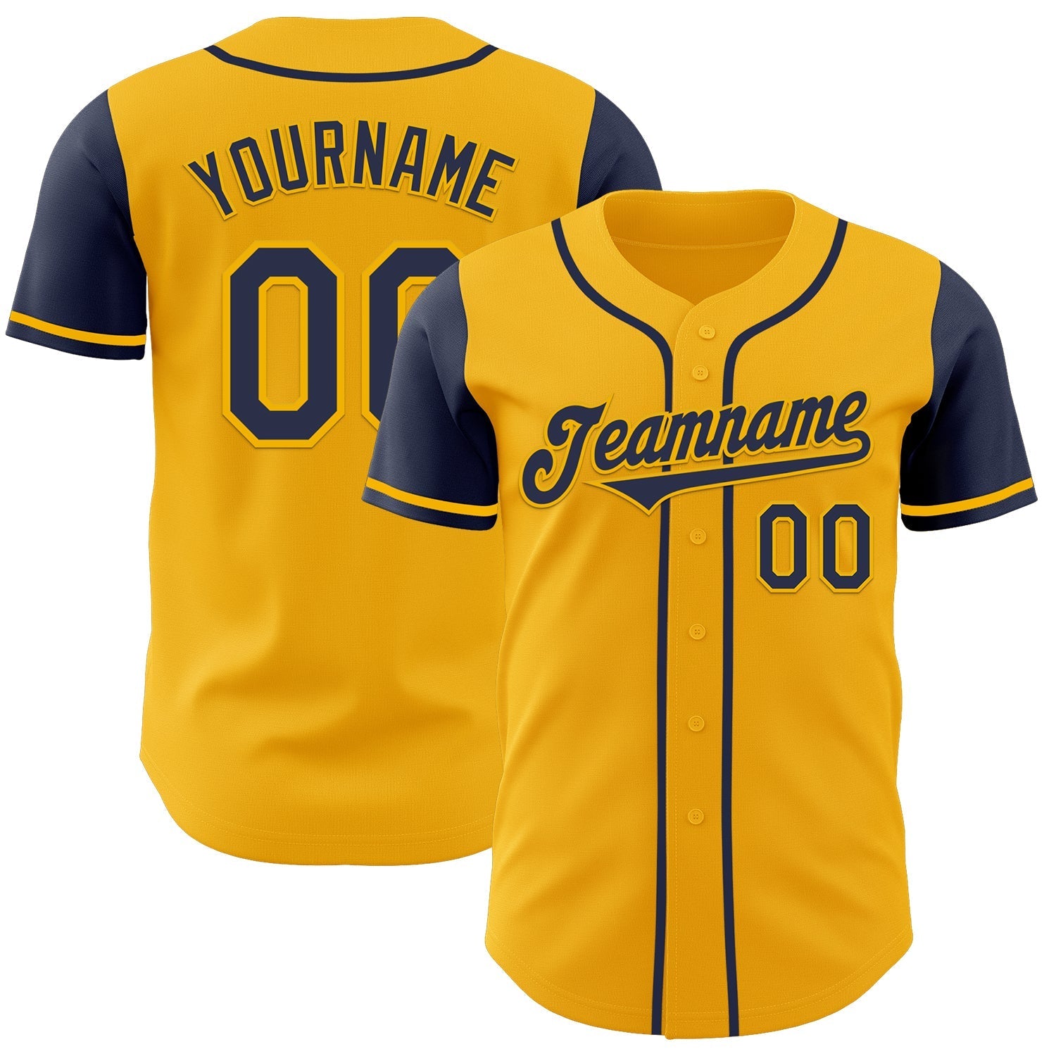 Custom Gold Navy Authentic Two Tone Baseball Jersey baseball jersey product view 1