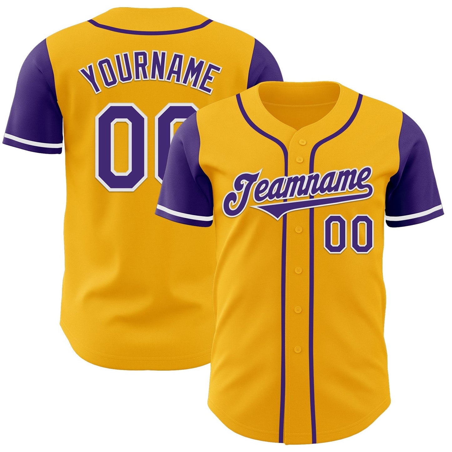 Custom Gold Purple-White Authentic Two Tone Baseball Jersey baseball jersey product view 1