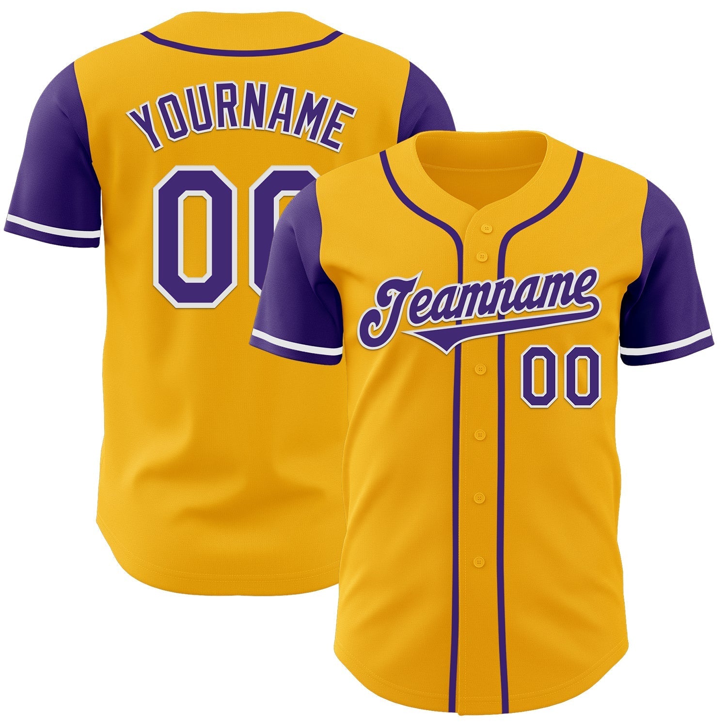 Custom Gold Purple-White Authentic Two Tone Baseball Jersey baseball jersey product view 1