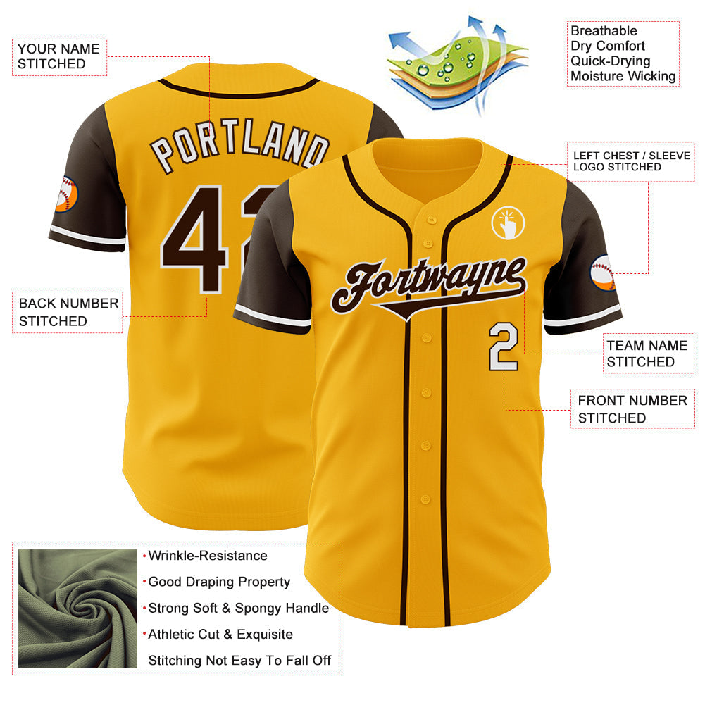 Custom Gold Brown-White Authentic Two Tone Baseball Jersey baseball jersey product view 3