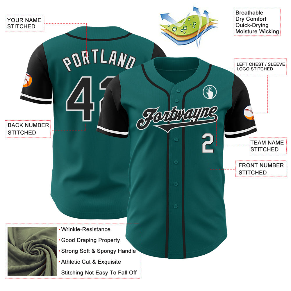 Custom Teal Black-White Authentic Two Tone Baseball Jersey baseball jersey product view 3