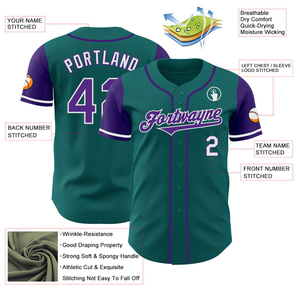 Custom Teal Purple-White Authentic Two Tone Baseball Jersey baseball jersey product view 3