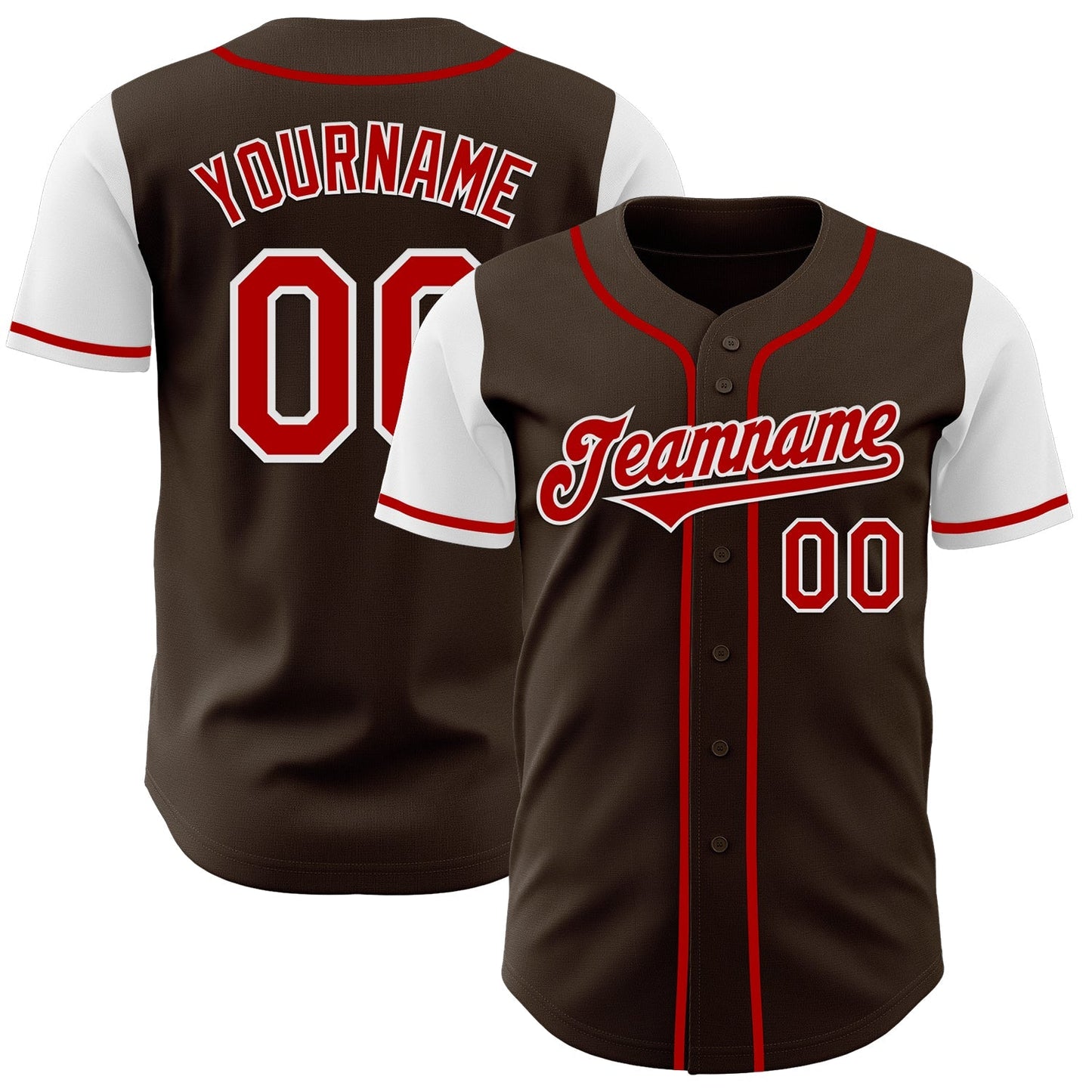 Custom Brown Red-White Authentic Two Tone Baseball Jersey baseball jersey product view 1