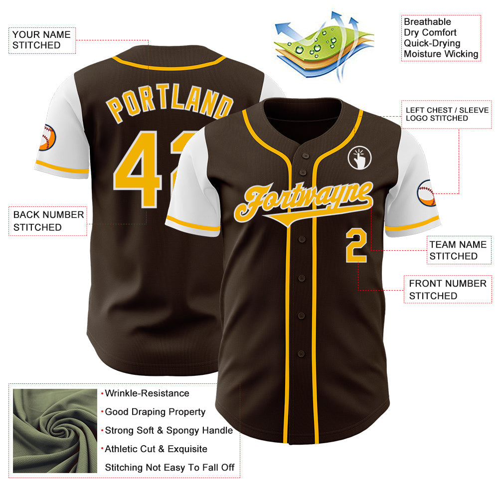 Custom Brown Gold-White Authentic Two Tone Baseball Jersey baseball jersey product view 3