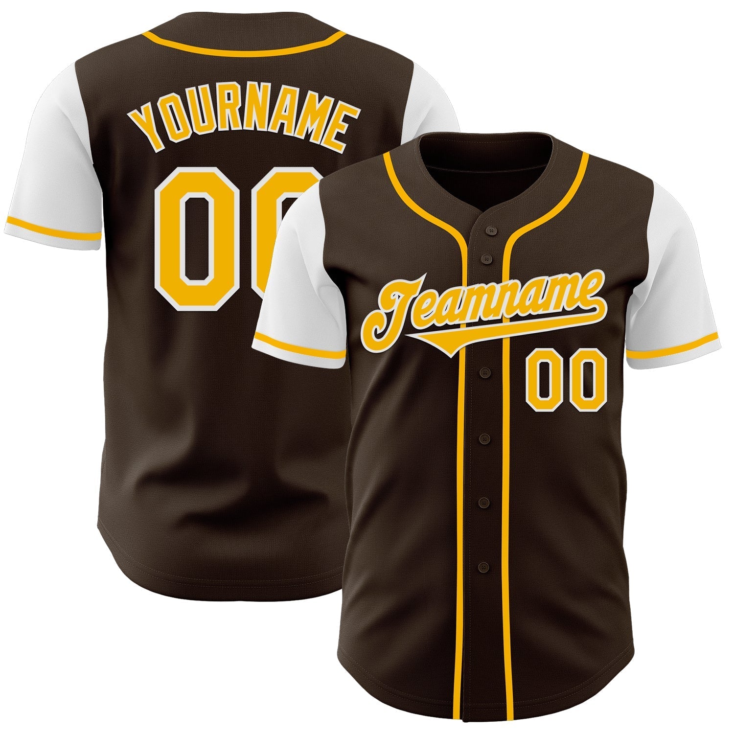 Custom Brown Gold-White Authentic Two Tone Baseball Jersey baseball jersey product view 1