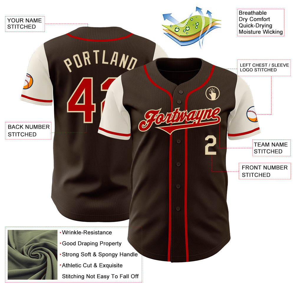 Custom Brown Red-Cream Authentic Two Tone Baseball Jersey baseball jersey product view 3