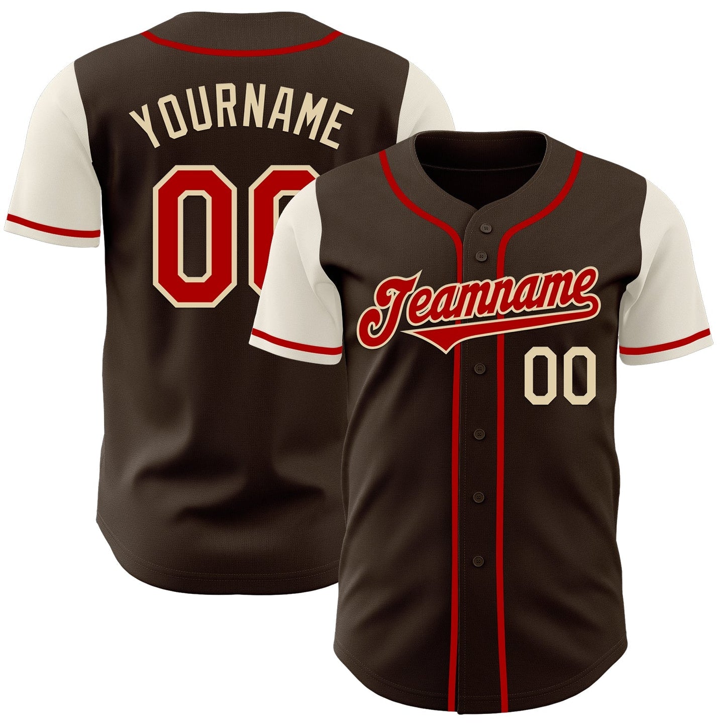Custom Brown Red-Cream Authentic Two Tone Baseball Jersey baseball jersey product view 1