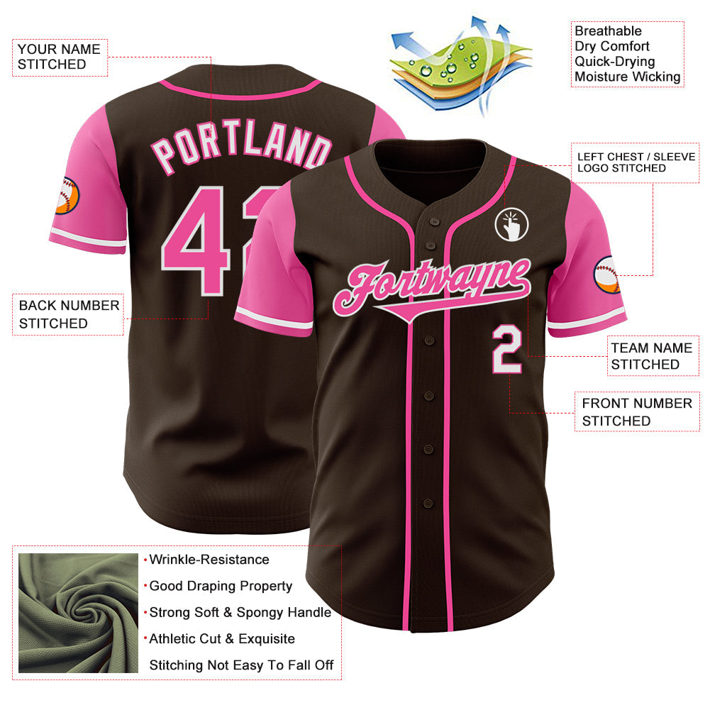 Custom Brown Pink-White Authentic Two Tone Baseball Jersey baseball jersey product view 3