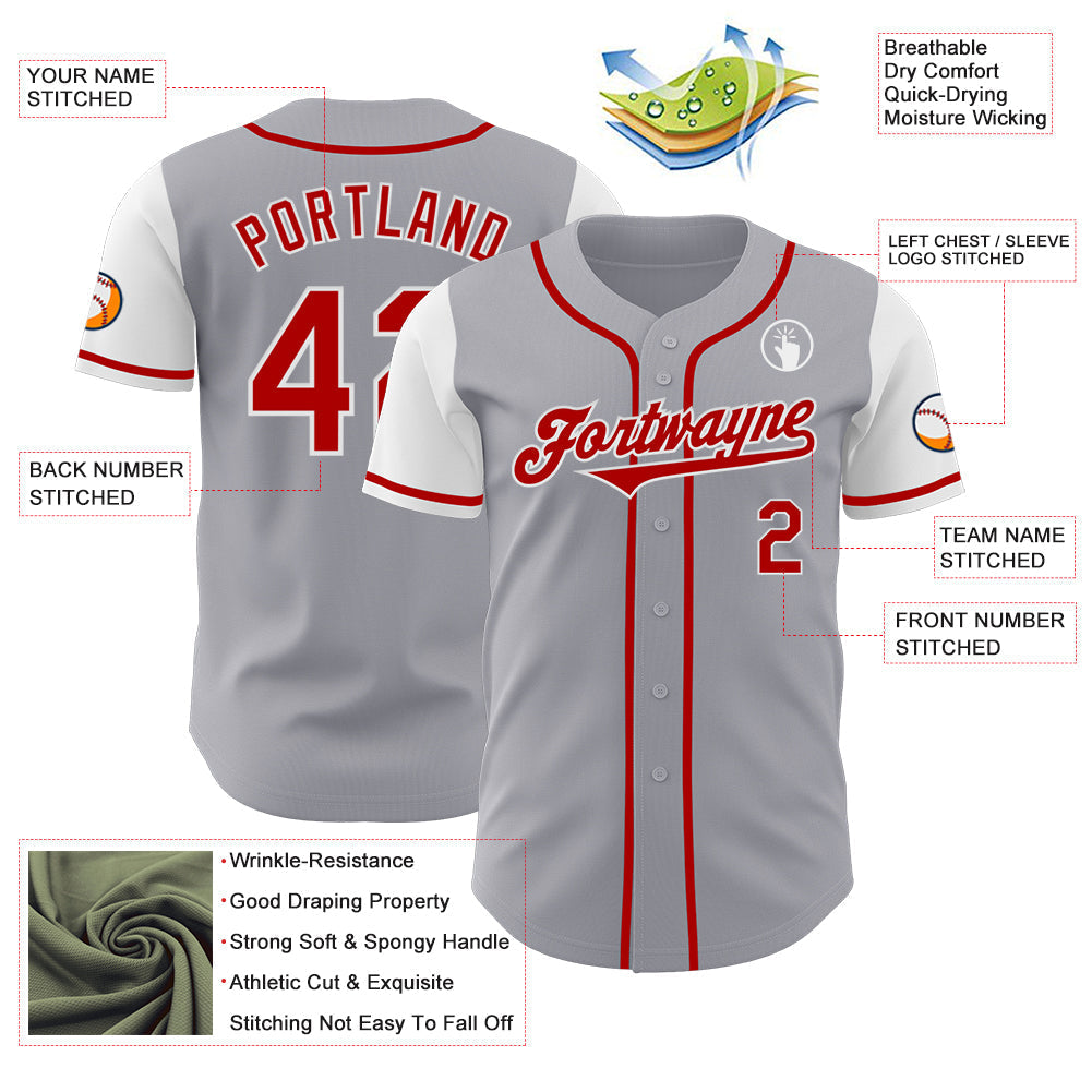 Custom Gray Red-White Authentic Two Tone Baseball Jersey baseball jersey product view 3