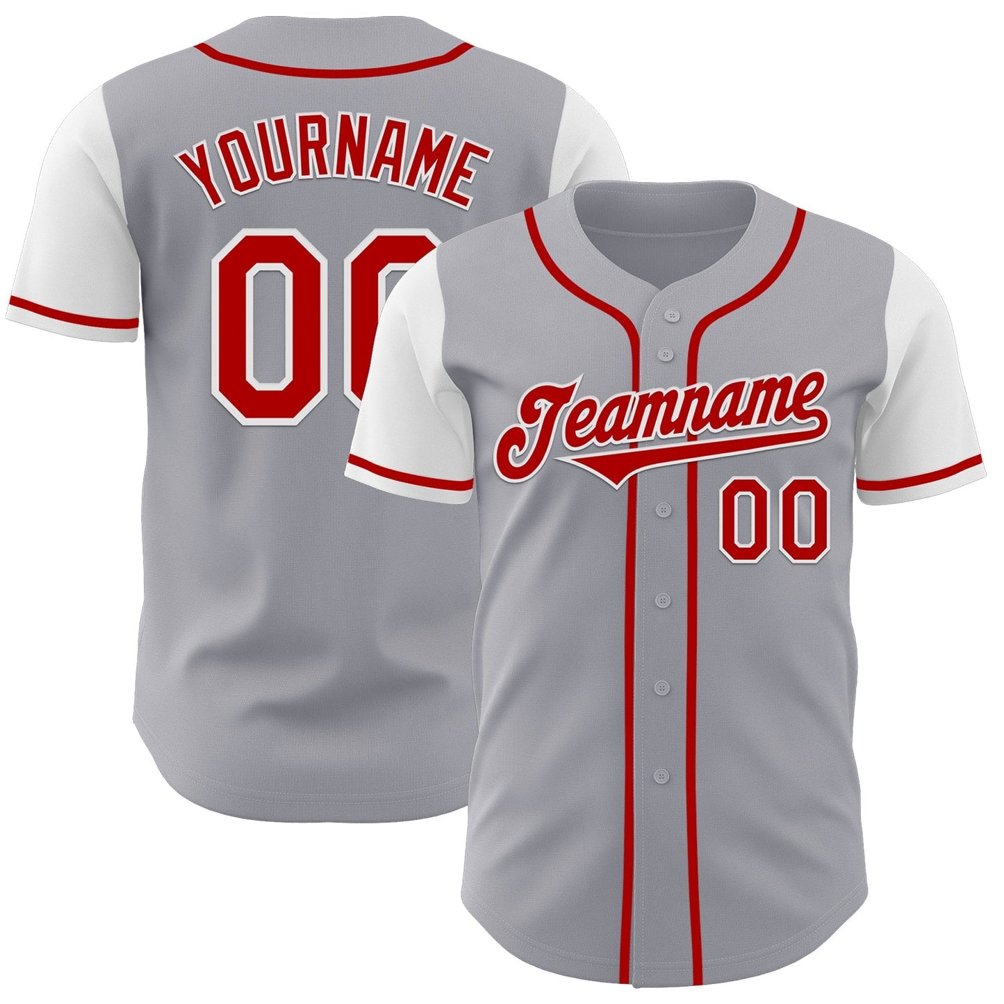 Custom Gray Red-White Authentic Two Tone Baseball Jersey baseball jersey product view 1