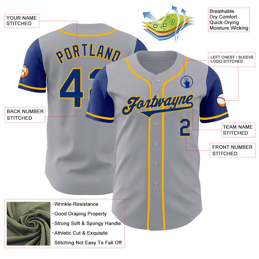 Custom Gray Royal-Gold Authentic Two Tone Baseball Jersey baseball jersey product view 3