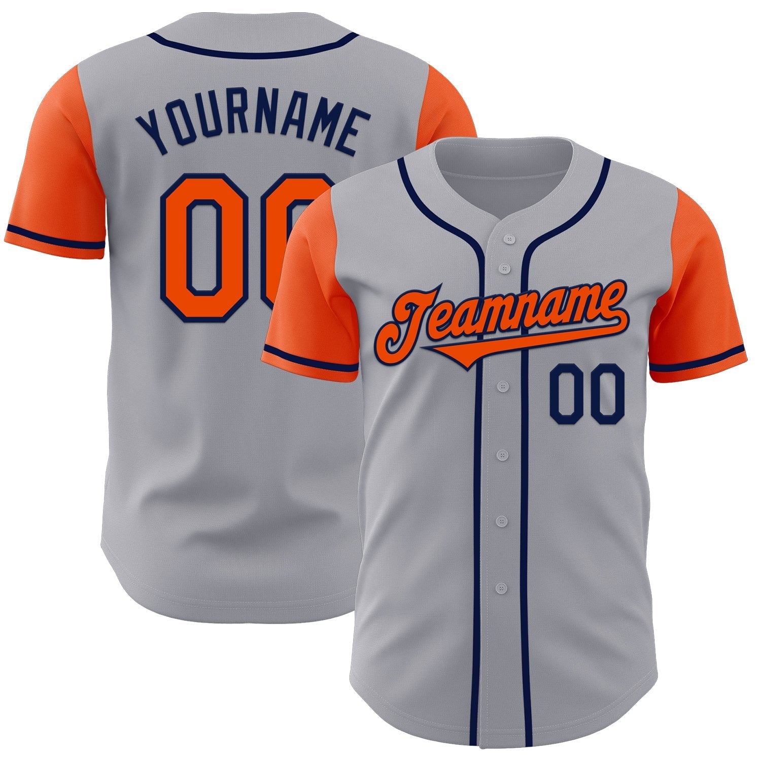 Custom Gray Orange-Navy Authentic Two Tone Baseball Jersey baseball jersey product view 1