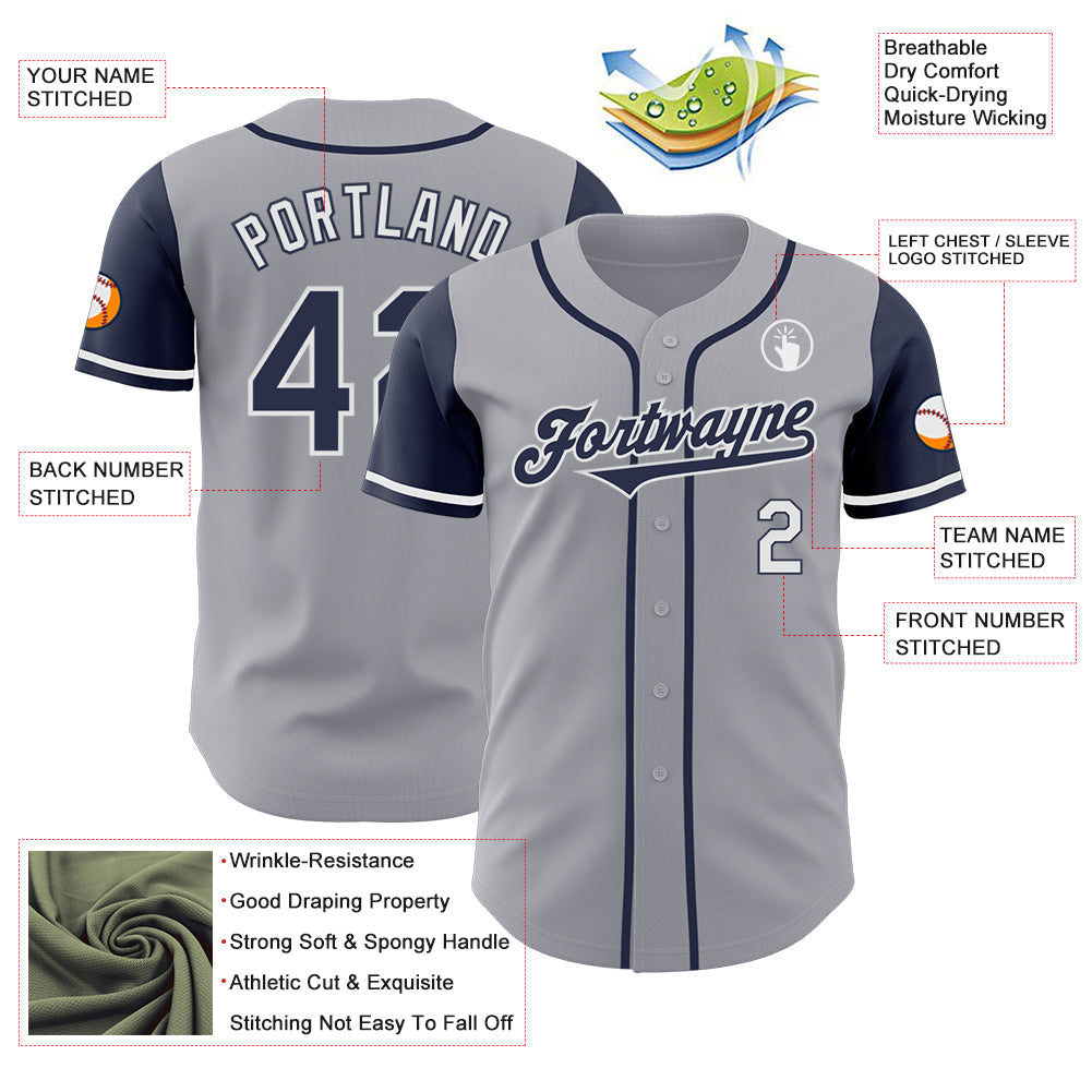 Custom Gray Navy-White Authentic Two Tone Baseball Jersey baseball jersey product view 3