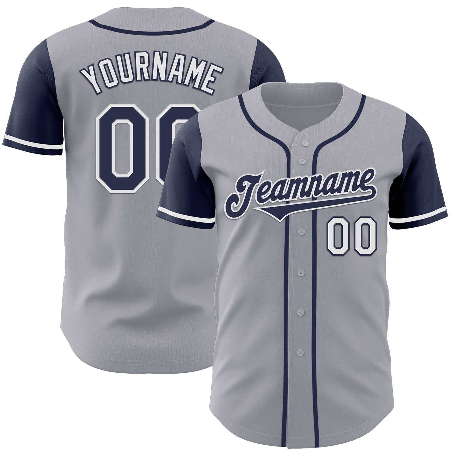 Custom Gray Navy-White Authentic Two Tone Baseball Jersey baseball jersey product view 1