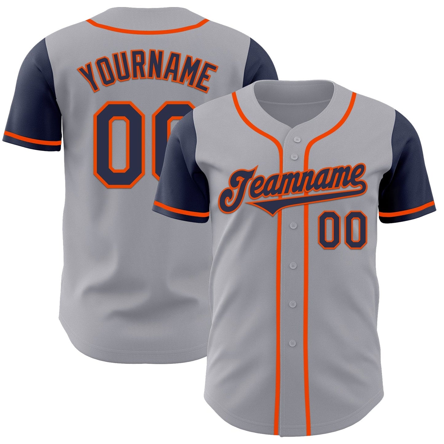 Custom Gray Navy-Orange Authentic Two Tone Baseball Jersey baseball jersey product view 1