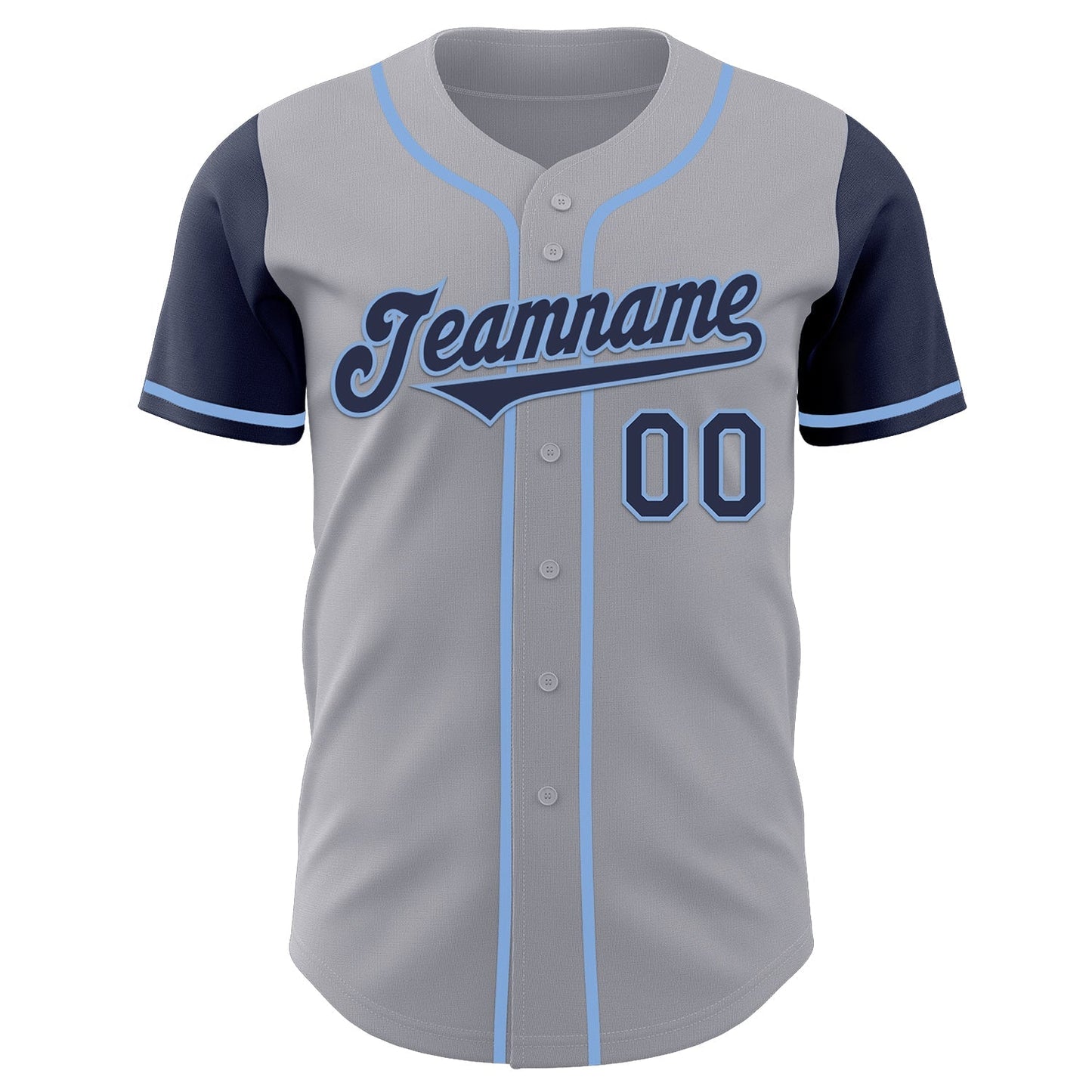 Custom Gray Navy-Light Blue Authentic Two Tone Baseball Jersey baseball jersey product view 2