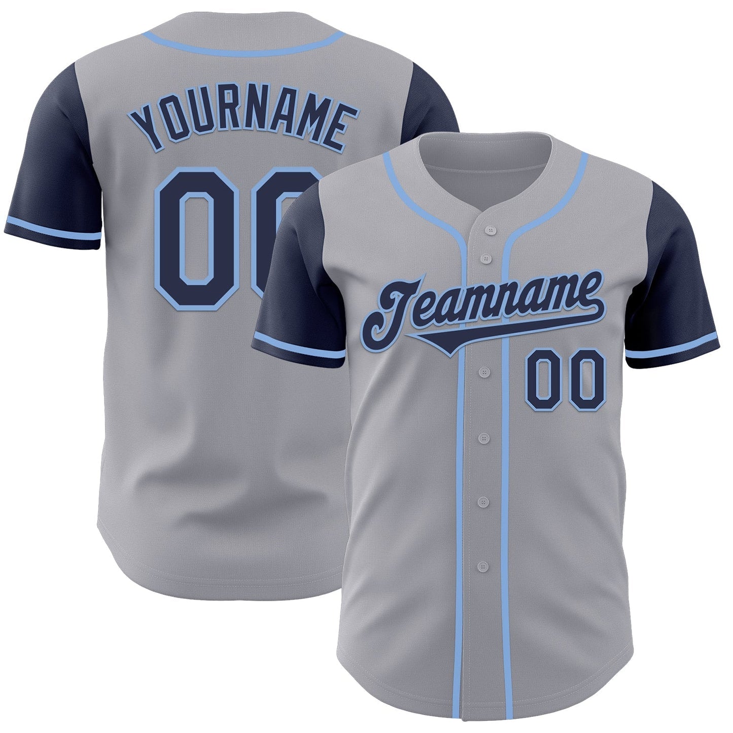 Custom Gray Navy-Light Blue Authentic Two Tone Baseball Jersey baseball jersey product view 1